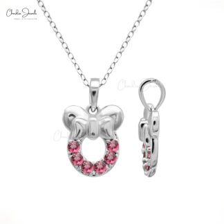Round Cut Disneyworld Pendant With 0.3 Ct Pink Tourmaline 14k White Gold Kids Pendants