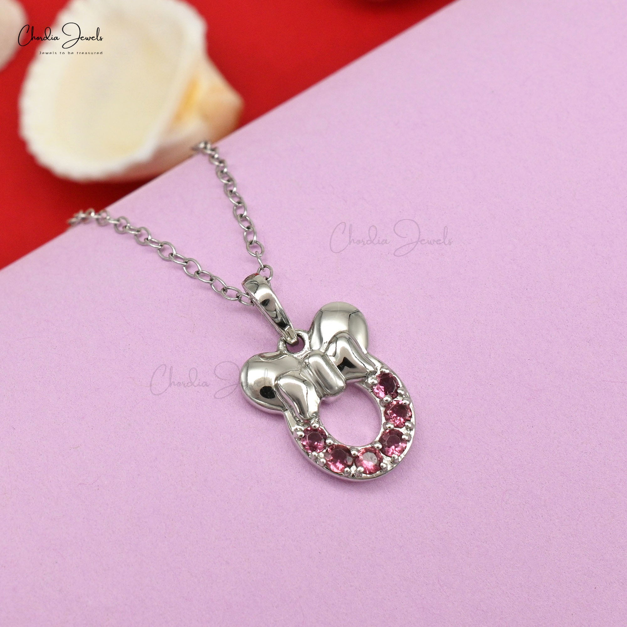 Mickey Mouse Head Kids Pendant In 0.3Ct Pink Tourmaline With Real 14k White Gold