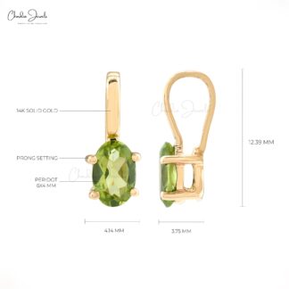 Delicate Solitaire Women Pendant in Pure 14k Yellow Gold Peridot 6x4mm Gemstone Necklace