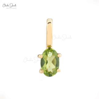 Delicate Solitaire Women Pendant in Pure 14k Yellow Gold Peridot 6x4mm Gemstone Necklace