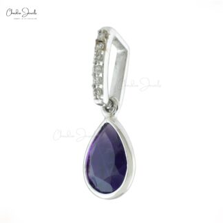Solid 14k Gold Dangling Pendant In 0.95 Ct Amethyst And Diamond Minimalist Necklace