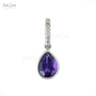 Solid 14k Gold Dangling Pendant In 0.95 Ct Amethyst And Diamond Minimalist Necklace