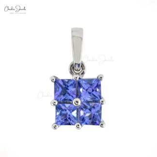 Gemstone Cluster Pendant With 3mm Tanzanite 4 Stone Daughter Necklace In 14k White Gold