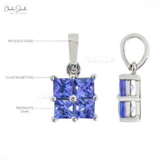 Gemstone Cluster Pendant With 3mm Tanzanite 4 Stone Daughter Necklace In 14k White Gold