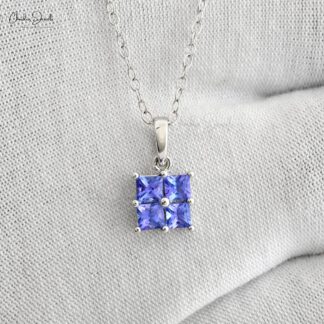 Gemstone Cluster Pendant With 3mm Tanzanite 4 Stone Daughter Necklace In 14k White Gold