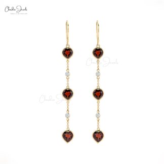 Heart Cut Natural Red Garnet Dangling Earring in 14k Solid Yellow Gold