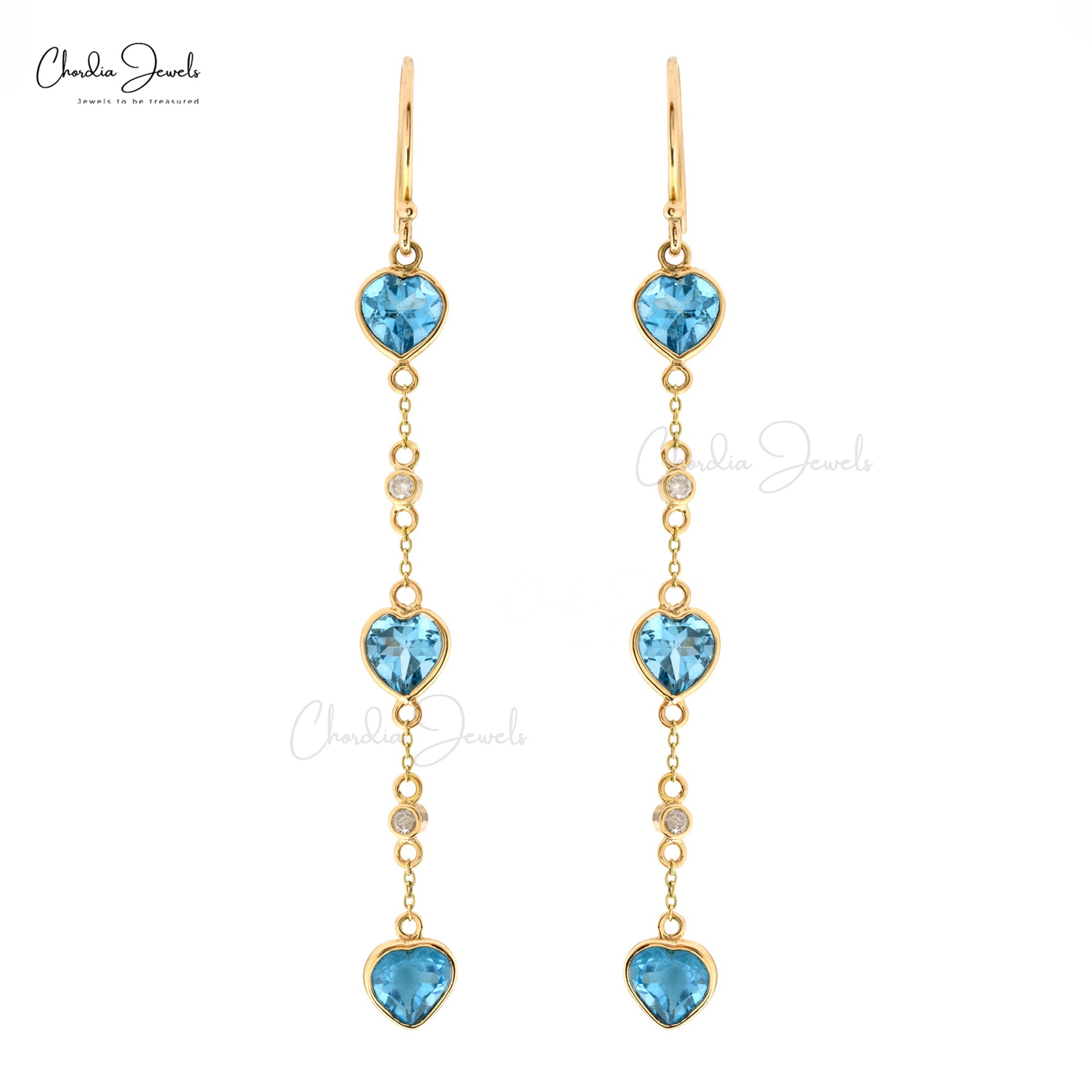 Genuine Swiss Blue Topaz 14k Solid Yellow Gold Diamond Earrings 6mm Heart Cut Gemstone Antique Art Deco Earrings For Her