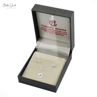 Flower Solitaire Pendant In 14k White Gold Tanzanite 0.50 Ct Round Cut Daisy Necklace