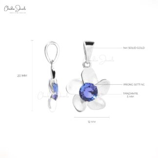 Flower Solitaire Pendant In 14k White Gold Tanzanite 0.50 Ct Round Cut Daisy Necklace