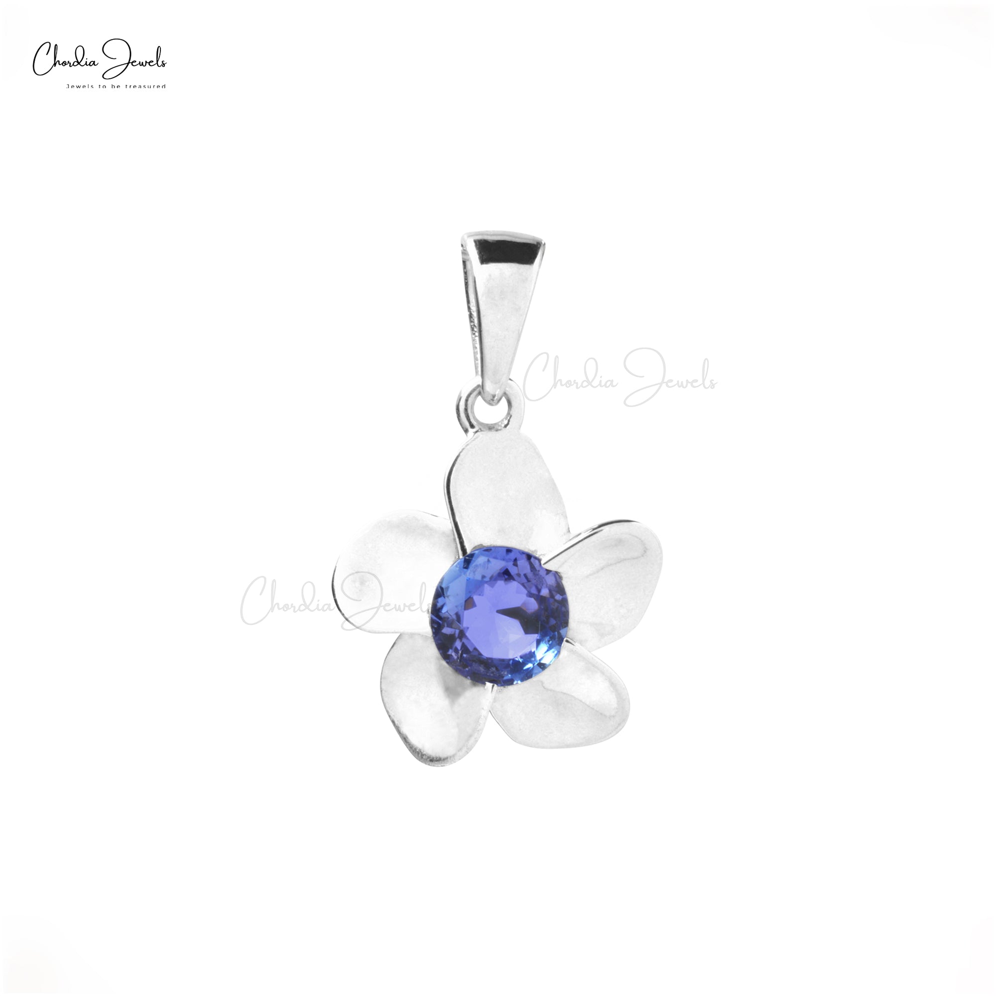 Flower Solitaire Pendant In 14k White Gold Tanzanite 0.50 Ct Round Cut Daisy Necklace