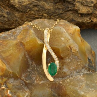 Overlay Pendant With Natural Emerald & Diamond Solid 14k Yellow Gold Light Weight Pendant