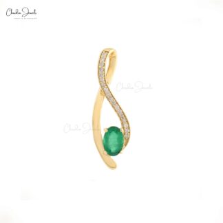 Overlay Pendant With Natural Emerald & Diamond Solid 14k Yellow Gold Light Weight Pendant