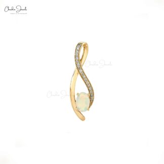 Natural Opal Gemstone Overlay Pendant in 14k Yellow Gold Diamond Handmade Necklace