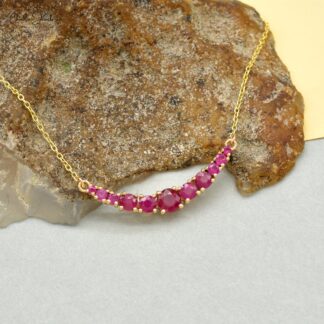 Round Burma Ruby Statement Necklace In 14k Yellow Gold Chain Necklace for Her
