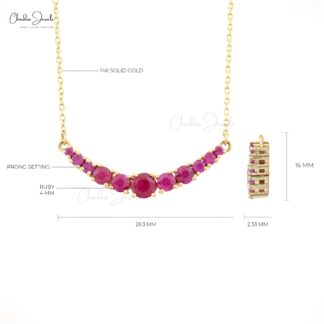 Round Burma Ruby Statement Necklace In 14k Yellow Gold Chain Necklace for Her
