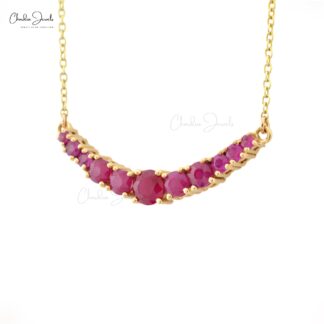 Round Burma Ruby Statement Necklace In 14k Yellow Gold Chain Necklace for Her