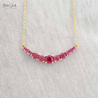 Round Burma Ruby Statement Necklace In 14k Yellow Gold Chain Necklace for Her