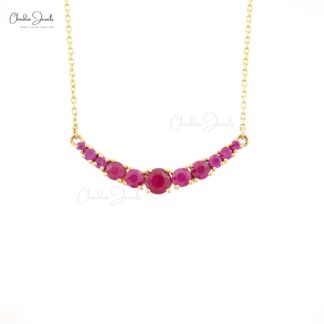 Round Burma Ruby Statement Necklace In 14k Yellow Gold Chain Necklace for Her