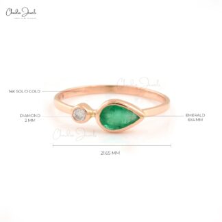 Two Stone Bezel Set 14k Rose Gold With Emerald & Diamond Wedding Rings For Women