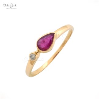 Two Stone Stackable Band With 6x4mm Ruby And Diamond Accents in 14k Yellow Gold Ring