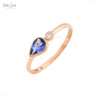 Natural Tanzanite Bezel Set Ring In 14k Rose Gold Gemstone And G-H Diamond Fine Jewelry