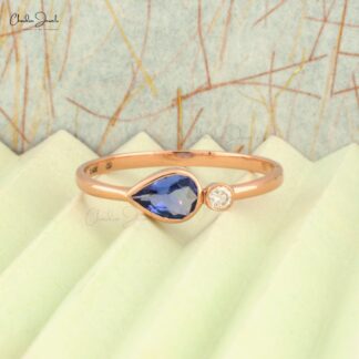 Natural Tanzanite Bezel Set Ring In 14k Rose Gold Gemstone And G-H Diamond Fine Jewelry