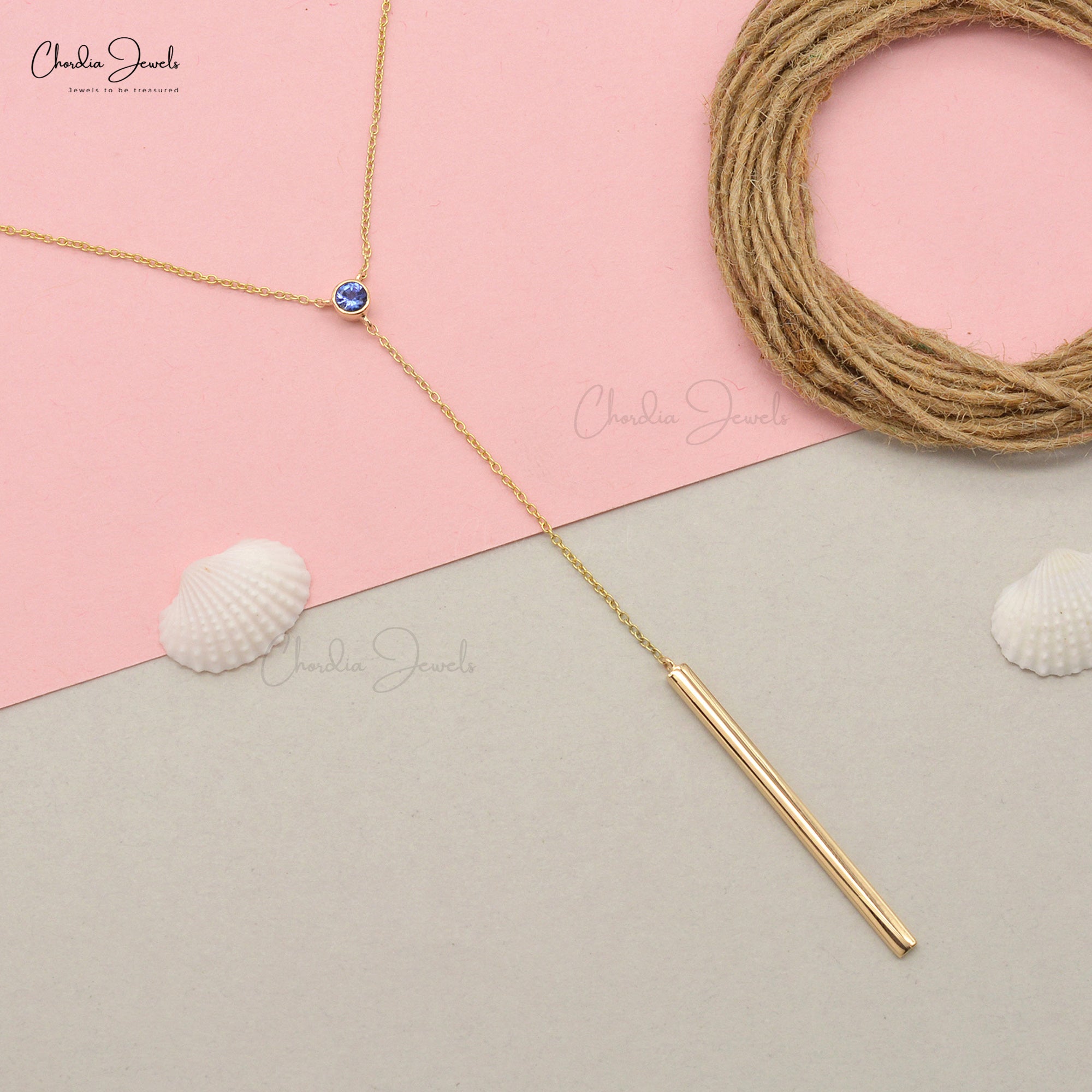 Single Stone Y Shape Necklace With 3.5mm Tanzanite Bezel Set In 14k Yellow Gold Necklace