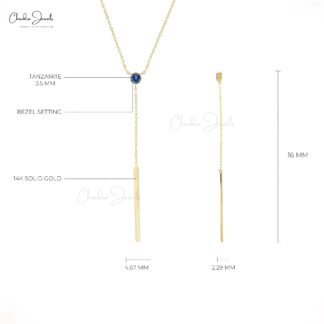 Single Stone Y Shape Necklace With 3.5mm Tanzanite Bezel Set In 14k Yellow Gold Necklace