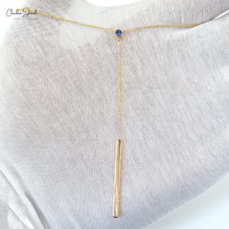 Single Stone Y Shape Necklace With 3.5mm Tanzanite Bezel Set In 14k Yellow Gold Necklace