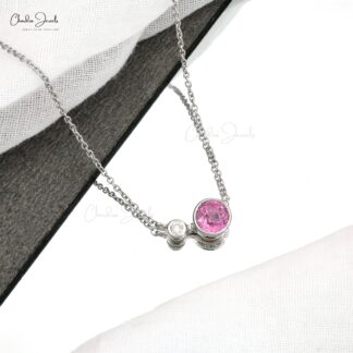 Two Stone Chain Necklace In 14k White Gold Pink Sapphire And Diamond Bridal Necklace