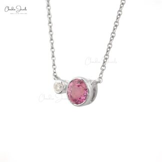 Two Stone Chain Necklace In 14k White Gold Pink Sapphire And Diamond Bridal Necklace
