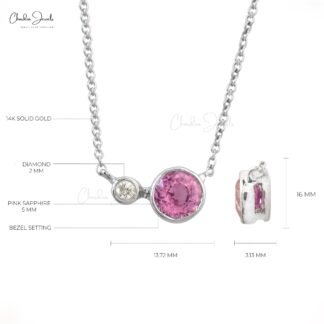 Two Stone Chain Necklace In 14k White Gold Pink Sapphire And Diamond Bridal Necklace