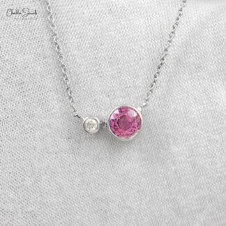 Two Stone Chain Necklace In 14k White Gold Pink Sapphire And Diamond Bridal Necklace