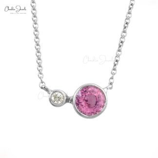 Two Stone Chain Necklace In 14k White Gold Pink Sapphire And Diamond Bridal Necklace