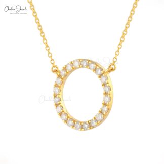 Pure 14k Yellow Gold Open Necklace With 2mm White Diamond Pave Set Women Necklace