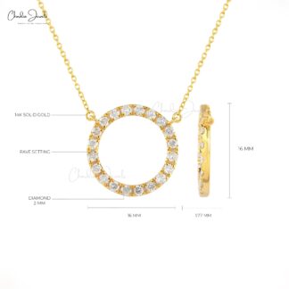 Pure 14k Yellow Gold Open Necklace With 2mm White Diamond Pave Set Women Necklace