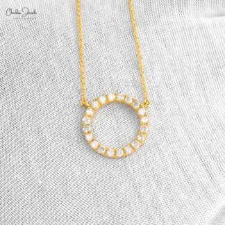 Pure 14k Yellow Gold Open Necklace With 2mm White Diamond Pave Set Women Necklace