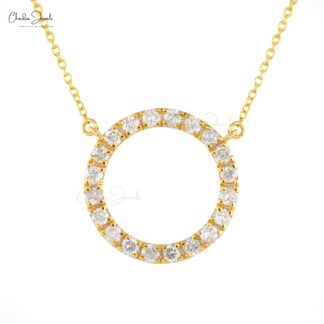 Pure 14k Yellow Gold Open Necklace With 2mm White Diamond Pave Set Women Necklace