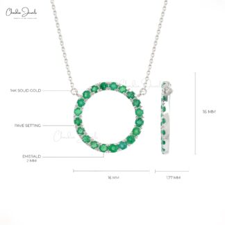 Delicate Circle Thin Chain Necklace in 14k White Gold Emerald 0.6 Ct Gemstone Necklace