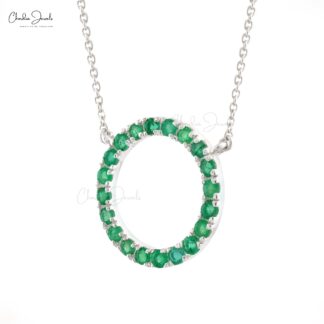 Delicate Circle Thin Chain Necklace in 14k White Gold Emerald 0.6 Ct Gemstone Necklace
