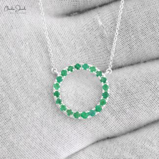 Delicate Circle Thin Chain Necklace in 14k White Gold Emerald 0.6 Ct Gemstone Necklace