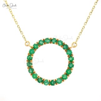 Eternity Circle Necklace With Genuine Emerald In 14k Yellow Gold