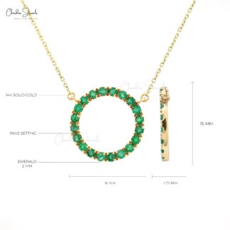 Eternity Circle Necklace With Genuine Emerald In 14k Yellow Gold