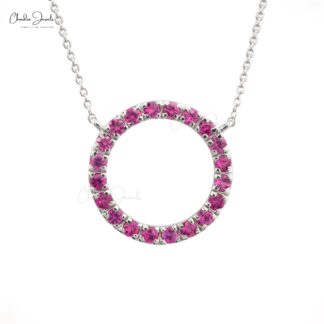 Authentic Pink Sapphire Round Beaded Necklace Pendant For Girls 14k Real White Gold Light Weight Jewelry Wedding Gift