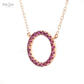 Natural Burma Ruby Open Circle Eternity Chain Necklace in Solid 14k Rose Gold