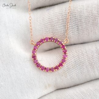 Natural Burma Ruby Open Circle Eternity Chain Necklace in Solid 14k Rose Gold