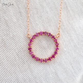 Natural Burma Ruby Open Circle Eternity Chain Necklace in Solid 14k Rose Gold