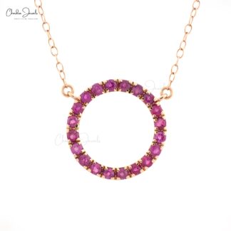 Natural Burma Ruby Open Circle Eternity Chain Necklace in Solid 14k Rose Gold
