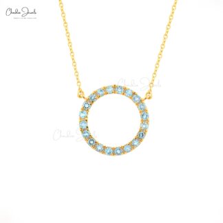 Genuine Swiss Blue Topaz Circle Necklace In 14k Yellow Gold
