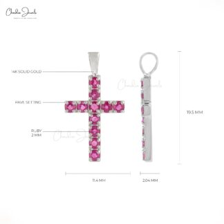 Birthstone Cross Locket With 2mm Burma Ruby Pave Set in 14k White Gold Jesus Pendant